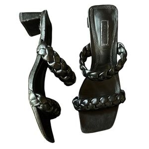 Topshop Black Braided Leatjer open toe block Heels 39
